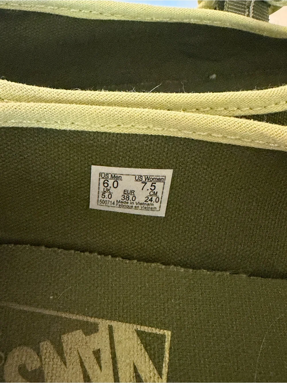 Vans Olive Green Mary Jane Canvas Sneakers with Lime Trim size 7.5 - Picture 4 of 6